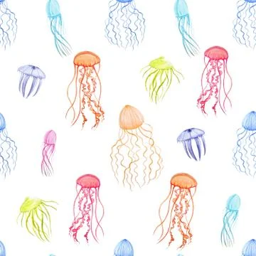 Watercolor jellyfish pattern Stock Illustration