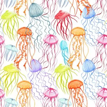 Watercolor jellyfish pattern イラスト素材