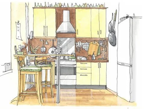Watercolor kitchen Stock Illustration