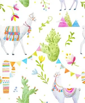 Watercolor lama vector pattern 스톡 일러스트