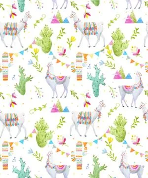 Watercolor lama vector pattern 스톡 일러스트