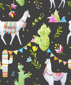 Watercolor lama vector pattern 스톡 일러스트