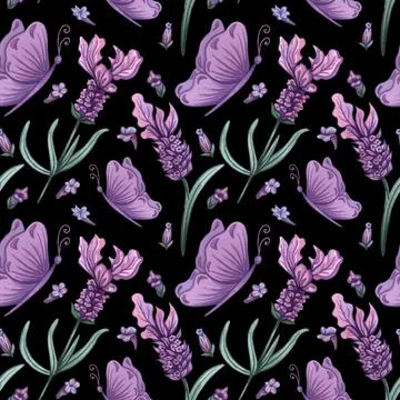 Watercolor lavender seamless pattern. Hand drawn floral background. Stock Illustration