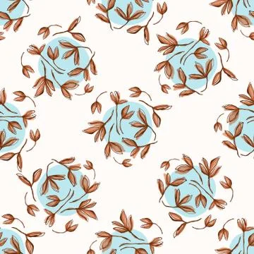 Watercolor Leaf Dot Stem Vector Seamless Pattern. Leaves Blowing in the Wind イラスト素材