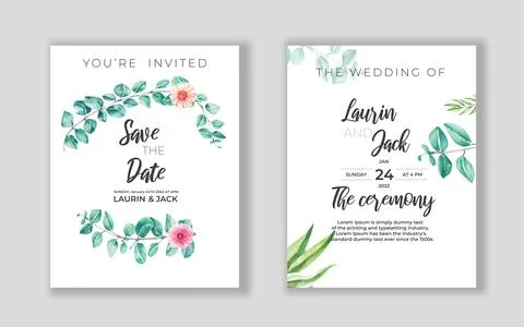 Watercolor  leaf eucalyptus template wedding invitation card Stock Illustration