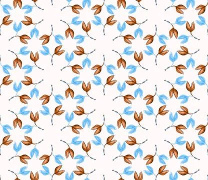Watercolor Leaf Mandala Vector Seamless Pattern. Leaves Mosaic Damask Hand イラスト素材