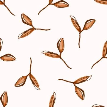 Watercolor Leaf Stem Vector Seamless Pattern. Leaves Blowing in the Wind Hand 스톡 일러스트