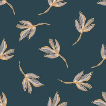 Watercolor Leaf Stem Vector Seamless Pattern. Leaves Blowing in the Wind Hand Stock Illustration