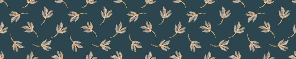 Watercolor Leaf Stem Vector Seamless Pattern. Drawn Leaves Stripe Hand Painted Illustrazione stock