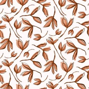 Watercolor Leaf Stem Vector Seamless Pattern. Leaves Blowing in the Wind Hand Stock Illustration
