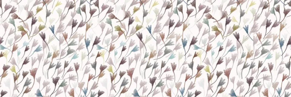 Watercolor Leaf Stem Vector Seamless Border Pattern. Leaves Blowing in the Wind Stock Illustration
