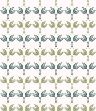 Watercolor Leaf Stem Vector Seamless Pattern. Leaves Vertical Stripe Hand 스톡 일러스트