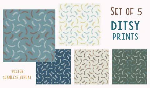 Watercolor Leaf Stem Vector Seamless Pattern. Leaves Blowing in the Wind Hand Stock Illustration