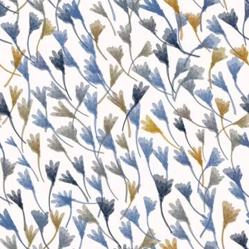 Watercolor Leaf Stem Vector Seamless Pattern. Leaves Blowing in the Wind Hand Stock Illustration