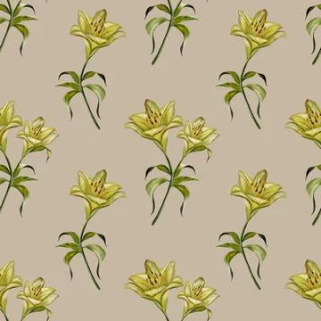 Watercolor lily pattern design for textile and wrapping applications Stock-Illustration