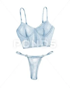 Watercolor lingerie. Hand draw underwear. Fashion illustration.: Royalty  Free #172530354