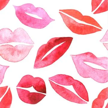 Watercolor lips seamless pattern. Stock Illustration