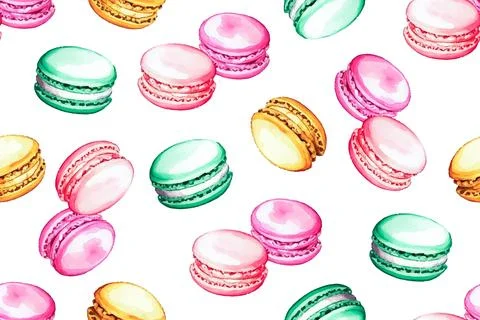 Watercolor macaroon seamless pattern, vector isolated on white background Stock Illustration