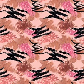 Watercolor make up seamless pattern. Hand drawn seamless cosmetics pattern wi Stock Illustration