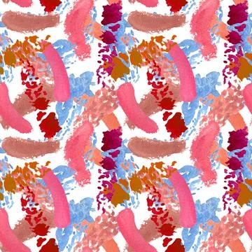 Watercolor make up seamless pattern. Hand drawn seamless cosmetics pattern wi Illustrazione stock