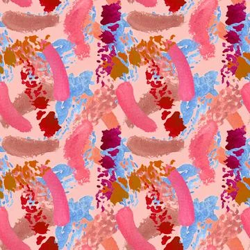 Watercolor make up seamless pattern. Hand drawn seamless cosmetics pattern wi Stock Illustration