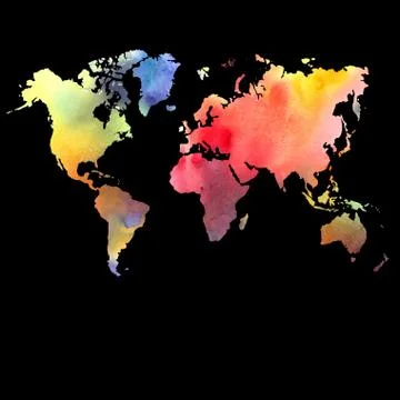 Watercolor map on a black background Stock Illustration