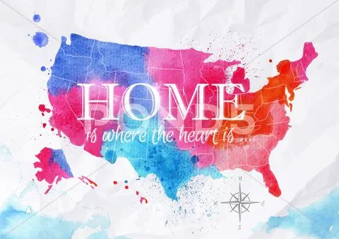 Watercolor map United States home Stock Illustration