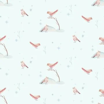 Watercolor Merry Christmas seamless patterns with snowman, holiday cute animals Stock Illustration