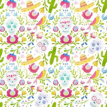 Watercolor mexican style pattern Stock Illustration