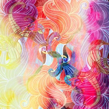 Watercolor multicolored abstract wavy elements Stock Illustration