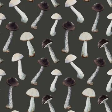 Watercolor mushroom vector pattern Stock Illustration