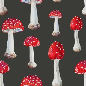 Watercolor mushroom vector pattern Stock Illustration