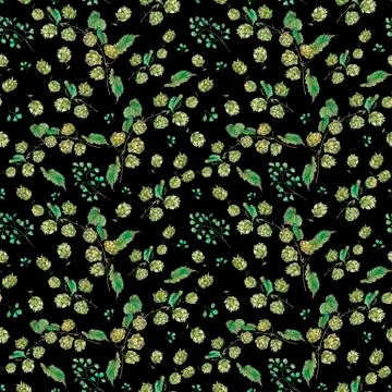 Watercolor natural seamless pattern of hops Stock Illustration