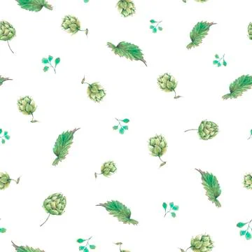 Watercolor natural seamless pattern of hops Stock Illustration
