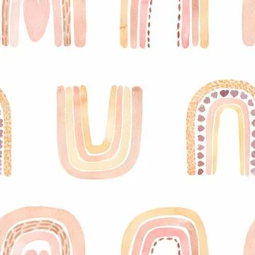 Watercolor nursery boho raindow pattern in neutral decicate beige colors. K.. Stock-Illustration