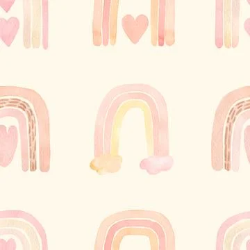 Watercolor nursery boho raindow pattern in neutral decicate beige colors. K.. Stock Illustration