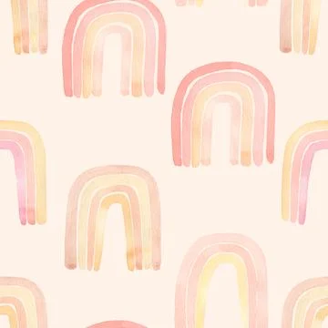 Watercolor nursery boho raindow pattern in neutral decicate beige colors. K.. Stock Illustration
