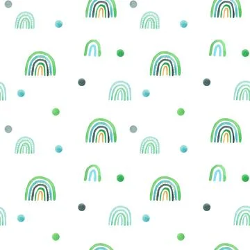 Watercolor nursery raindow seamless pattern. Scandinavian style hand painted Stock Illustration