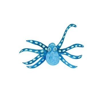 Watercolor octopus decorated with white patterns. Stock Illustration