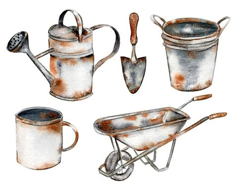 Watercolor old rusty inventory Stock-Illustration