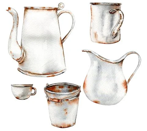 Watercolor old rusty inventory Stock Illustration