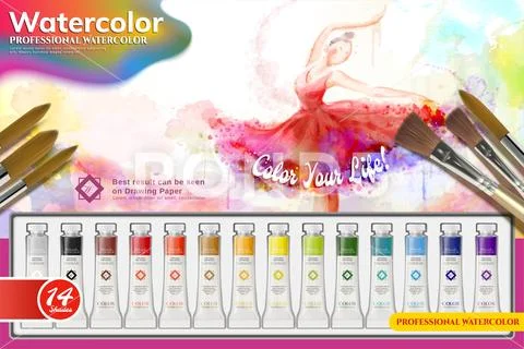 Watercolor paint set ads Stock Illustration