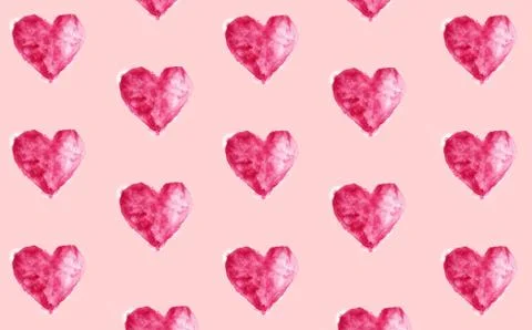 Watercolor painted background, seamless pattern with hearts Stock Illustration