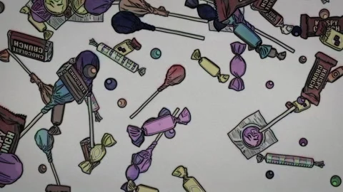 Watercolor Painted Candy Raining Down Stock Footage 287893833