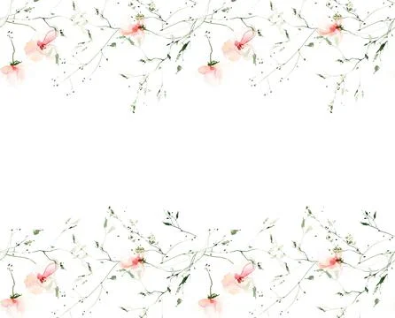 Watercolor painted seamless border frame on white background. Wild orange and Stock Illustration