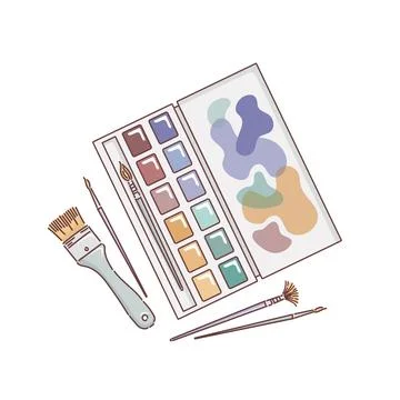 Watercolor Palette Paints Paint Brush Stock Illustration