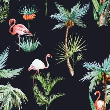 Watercolor palm pattern Stock Illustration