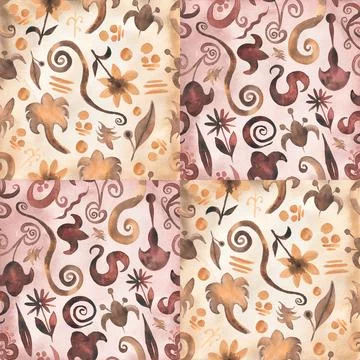 Watercolor Patchwork Seamless Pattern, old style paper in pink, green and b.. Stock Illustration