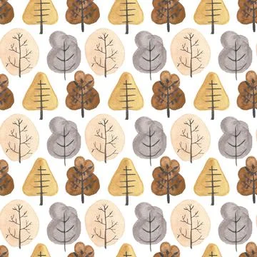 Watercolor pattern with abstract autumn trees Stock Illustration