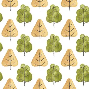 Watercolor pattern with abstract trees Stock Illustration